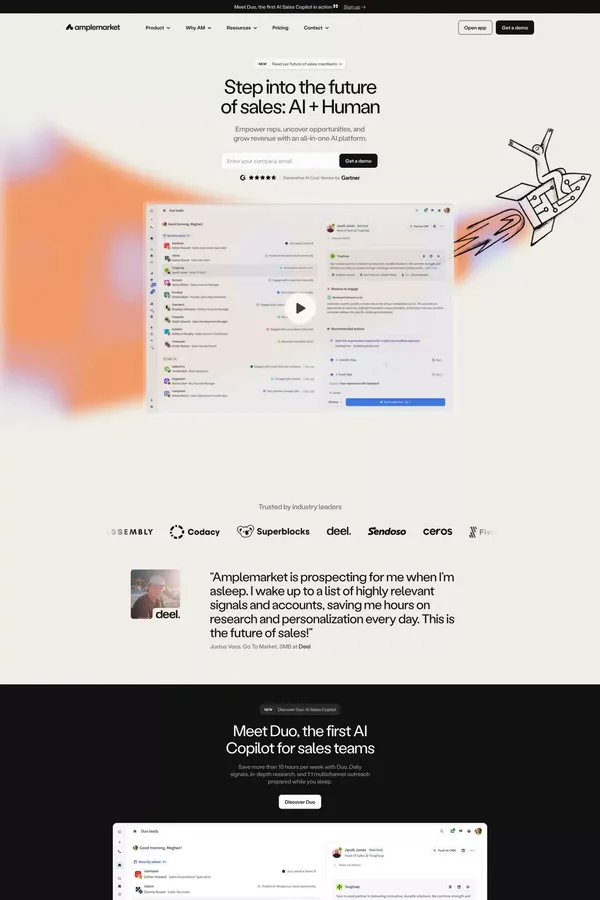Amplemarket: AI sales copilot for precision selling success - Landing design inspiration