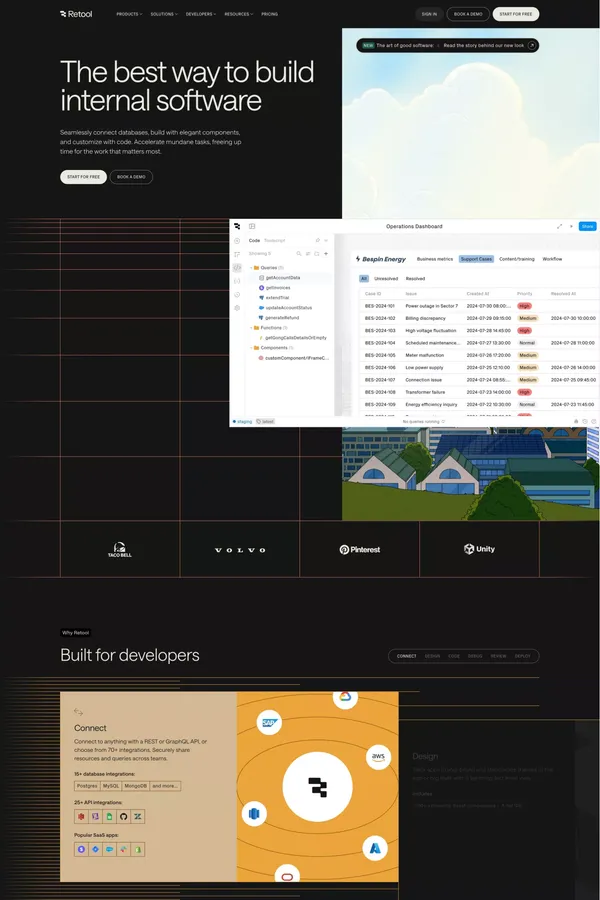 Retool | A better way to build custom software - Landing design inspiration