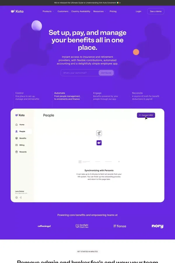 Kota | Where Modern Companies Scale Benefits - Landing design inspiration