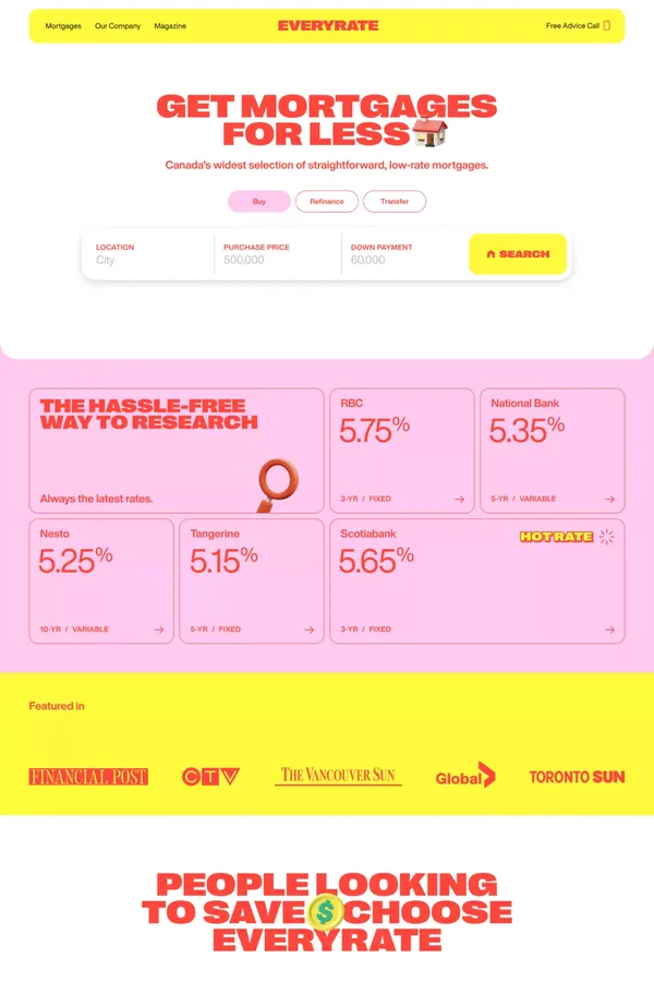 Easily Compare Canada’s Best Mortgage Rates - Landing design inspiration