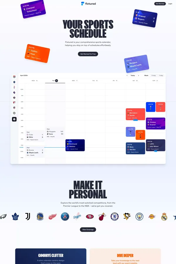 Fixtured | Your Sports Schedule - Landing design inspiration