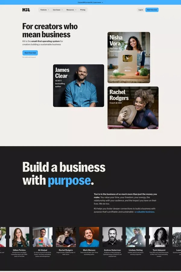Kit (formerly ConvertKit): The Email-First OS for Purpose-Driven Creators - Landing design inspiration