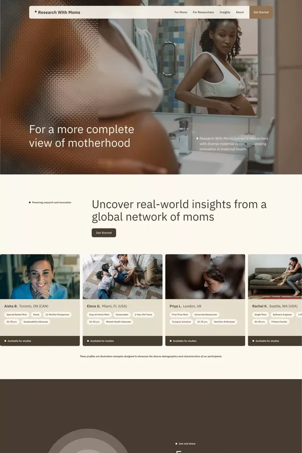 Research With Moms | Shape the future of motherhood - Landing design inspiration