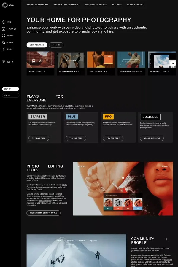 VSCO Photo Editor & Video Editor - Desktop & Mobile App - Landing design inspiration
