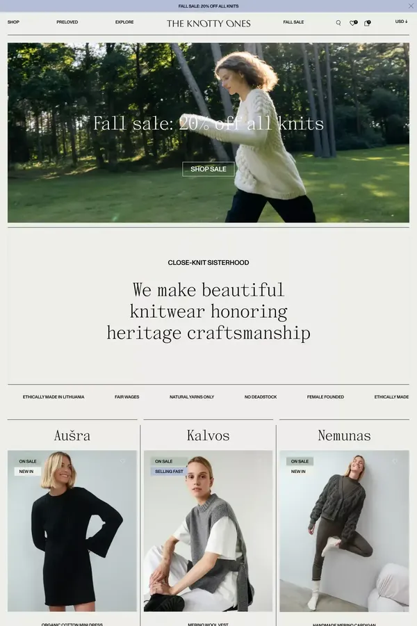 The Knotty Ones: Sustainable Knitwear Handcrafted by Real Humans - Ecommerce design inspiration