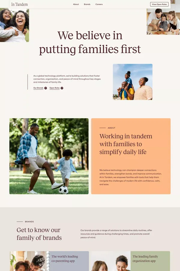 In Tandem Families - Landing design inspiration