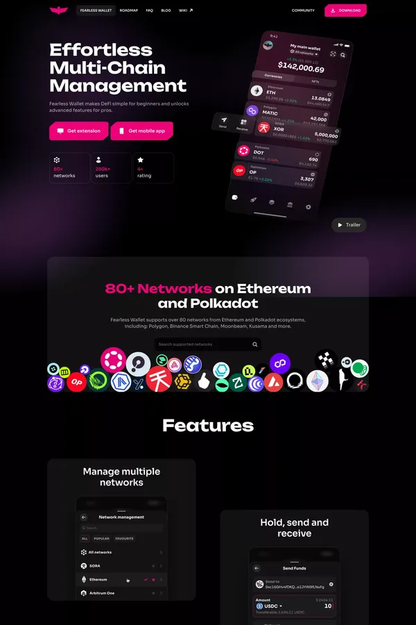 Fearless Wallet The Mobile Crypto Wallet for Multi-Chain Future - Landing design inspiration