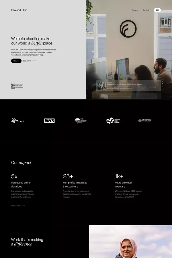 Few and Far — We help charities make our world a better place - Landing design inspiration
