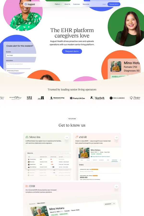 August Health - The EHR platform caregivers love - Landing design inspiration