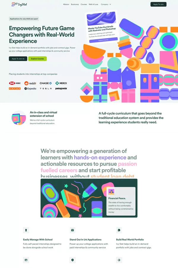 Internships for High-School Students - Landing design inspiration