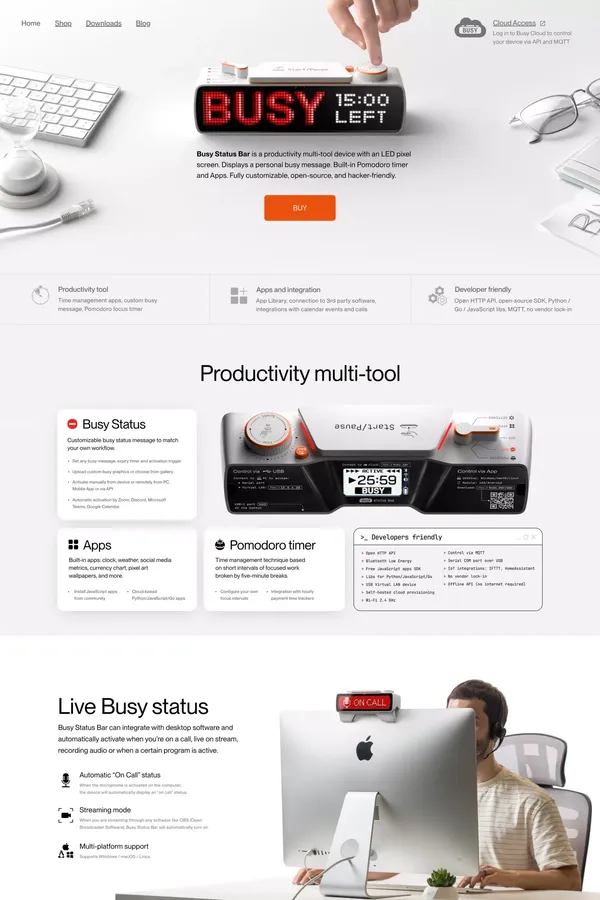 Busy Status Bar — Productivity Multi-tool Device with an LED pixel screen - Landing design inspiration