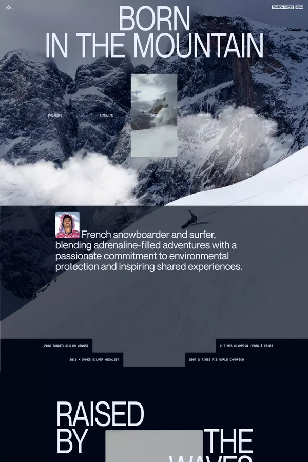 Mathieu Crepel | Snowboarder, surfer and Adventurer - Portfolio design inspiration