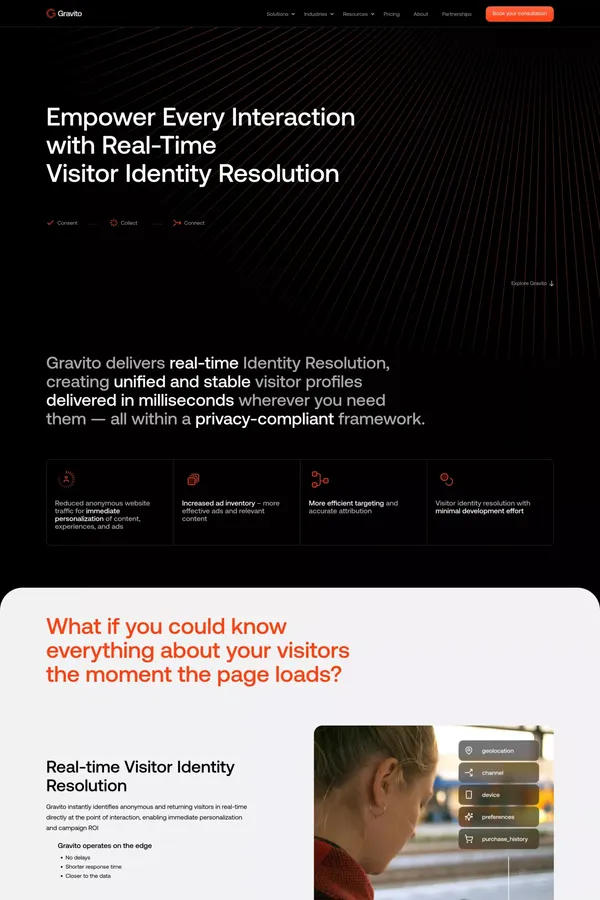 Gravito Ltd - Real-Time Identity Resolution & Consent Management - Landing design inspiration