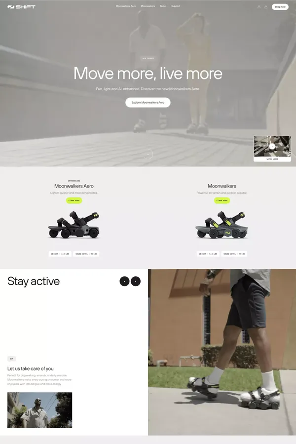 Move more, live more – Shift Robotics - Landing design inspiration