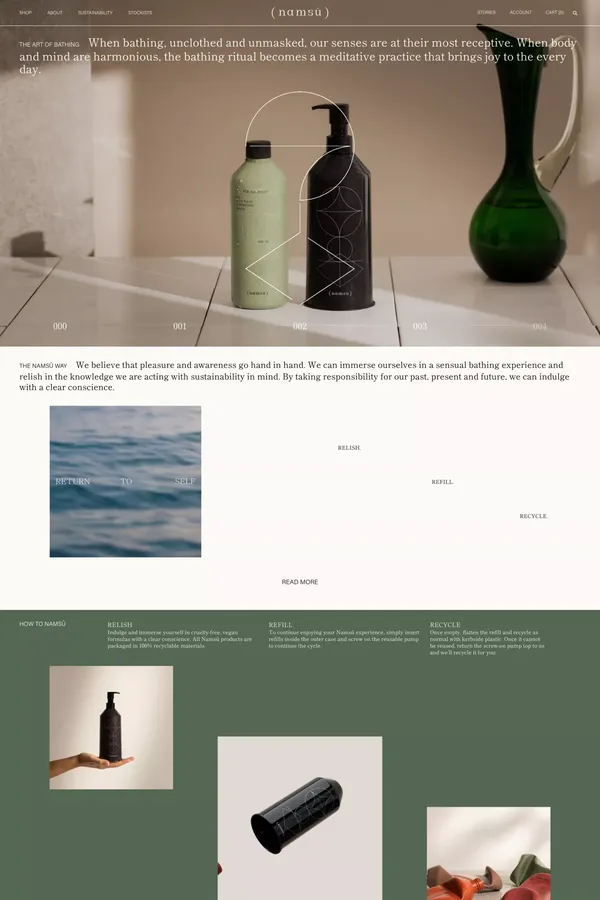 NAMSÛ | Indulgent, yet sustainable bathing experiences– (namsû) - Ecommerce design inspiration