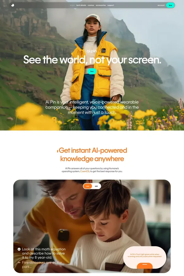 Humane Ai Pin | See the World, Not Your Screen | Humane - Landing design inspiration