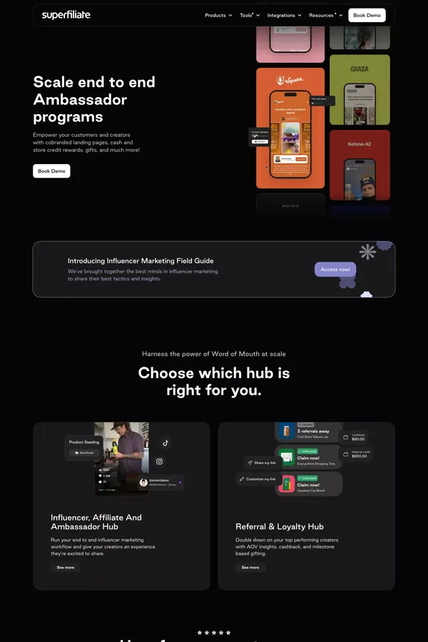 Superfiliate | Scale end to end influencer, affiliate and referral programs - Landing design inspiration