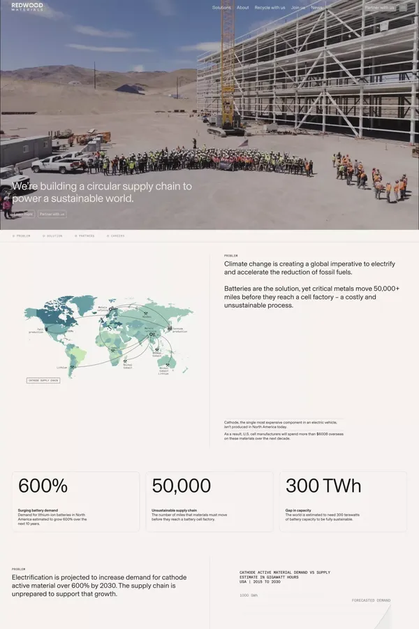 Redwood Materials | Circular Supply Chain for Lithium-ion Batteries - Landing design inspiration