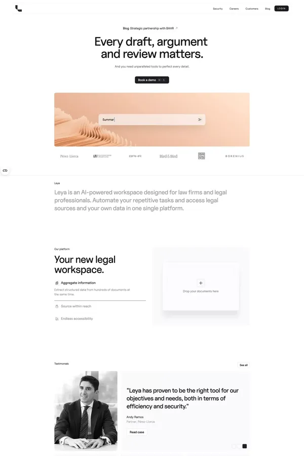 Leya | The future of legal work - Landing design inspiration