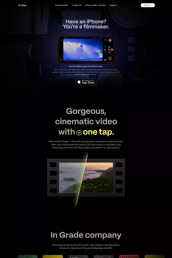 Kino — Pro Video Camera for iPhone - Landing design inspiration