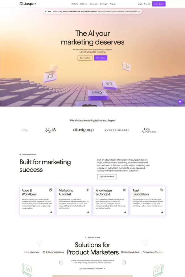AI that’s built for marketing – Jasper - Landing design inspiration