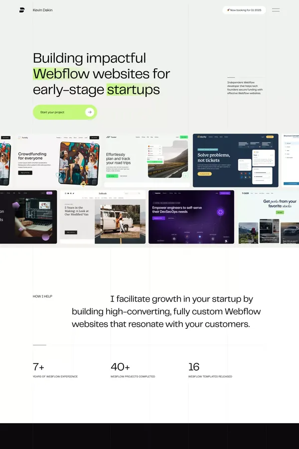 Independent Webflow Developer for Early-Stage Startups – Kevin Dakin - Portfolio design inspiration