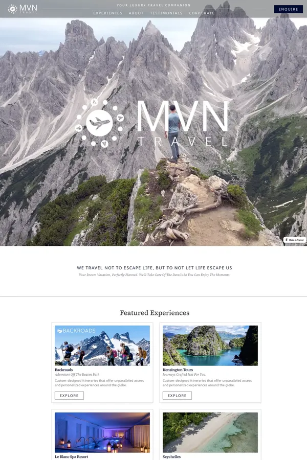 MVN Travel | Luxury Travel Experiences - Landing design inspiration