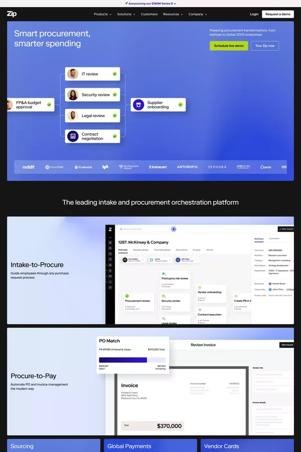 Smart procurement starts with Zip | Zip - Landing design inspiration