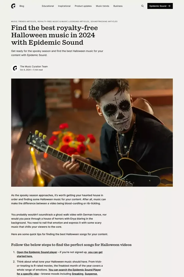 The best royalty-free Halloween music in 2024 | Epidemic Sound - Blog Post design inspiration