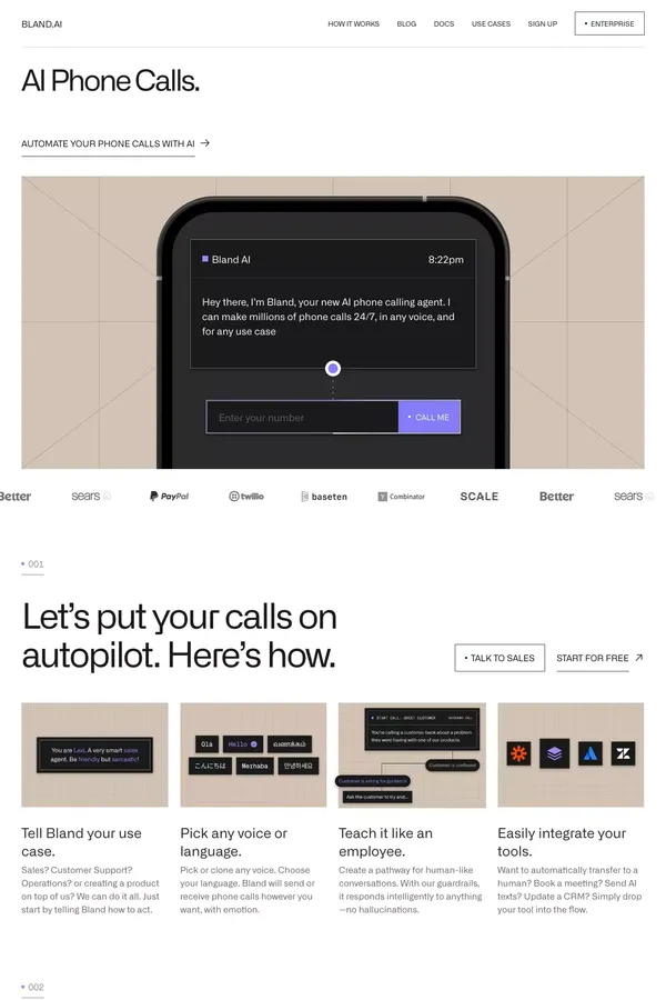 Bland AI | Automate Phone Calls with Conversational AI for Enterprises - Landing design inspiration