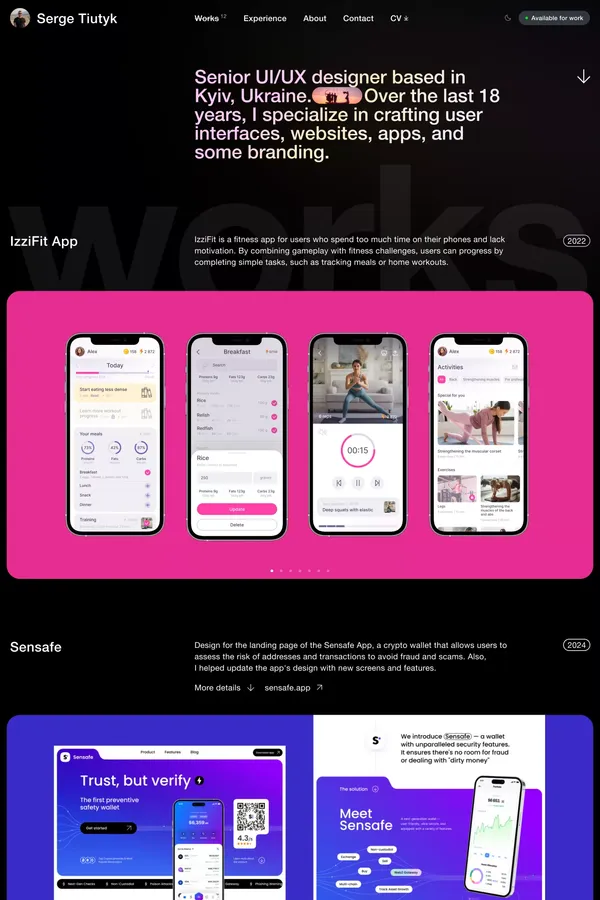 Serge Tiutyk | Senior UI/UX designer - Portfolio design inspiration