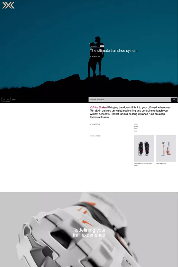 X-Bionic TerraSkin X00/C â Trail running sock and shoe system - Landing design inspiration