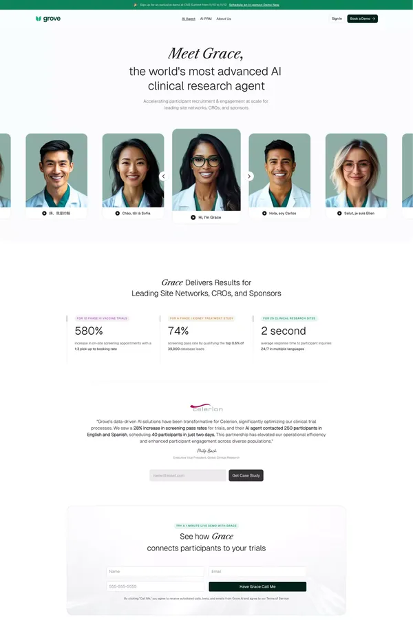 AI for Clinical Trial Recruitment and Engagement - Grove - Landing design inspiration