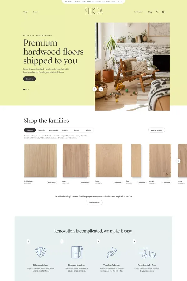 Scandinavian Hardwood Floors Made Easy | Stuga - Ecommerce design inspiration
