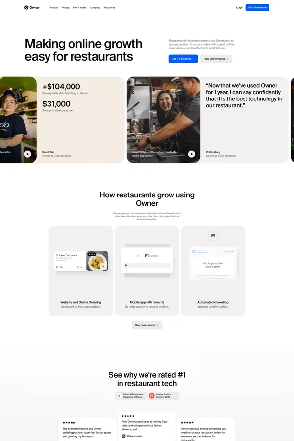 Online Ordering and Restaurant Marketing System | Owner.com - Landing design inspiration