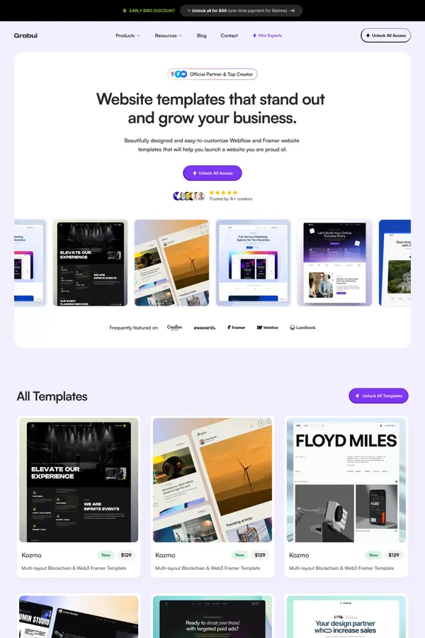 Grabui - Figma, Webflow & Framer Templates!