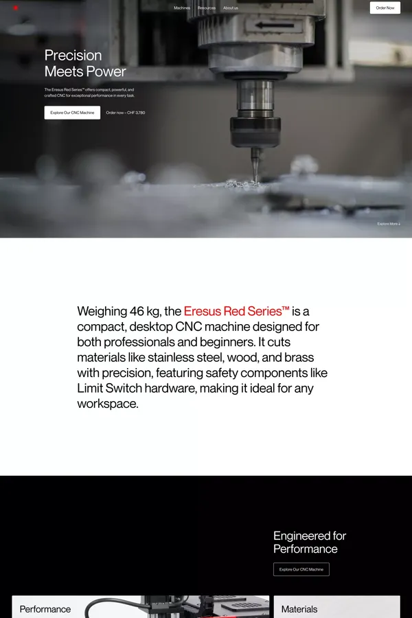 Eresus CNC | Precision Meets Power - Compact CNC Machines - Landing design inspiration