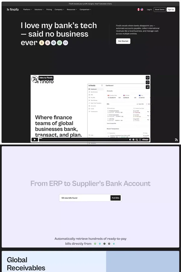 Finofo | Where global businesses bank, transact, and plan - Landing design inspiration