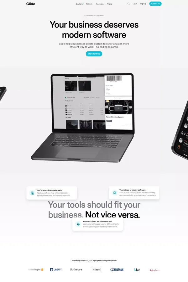 No Code App Builder: Create Custom, AI-Powered Apps | Glide - Landing design inspiration
