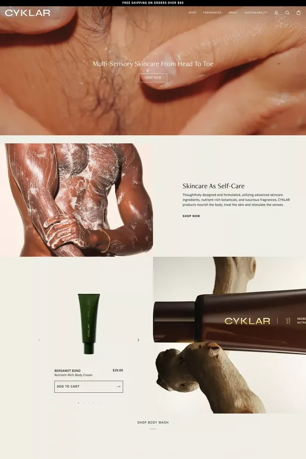 Multi-Sensory Skincare From Head To Toe | Cyklar - Ecommerce design inspiration