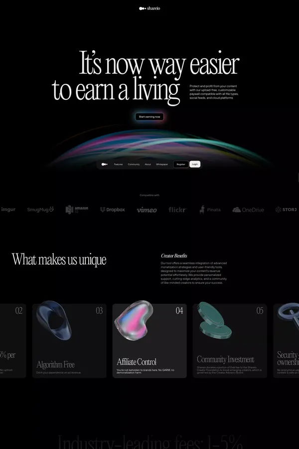 Shareio | Content sharing solution for creators - Landing design inspiration