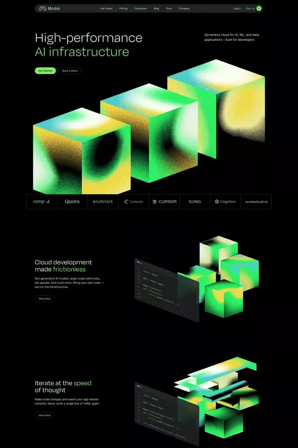 Modal: Serverless cloud infrastructure for AI, ML, and data - Landing design inspiration