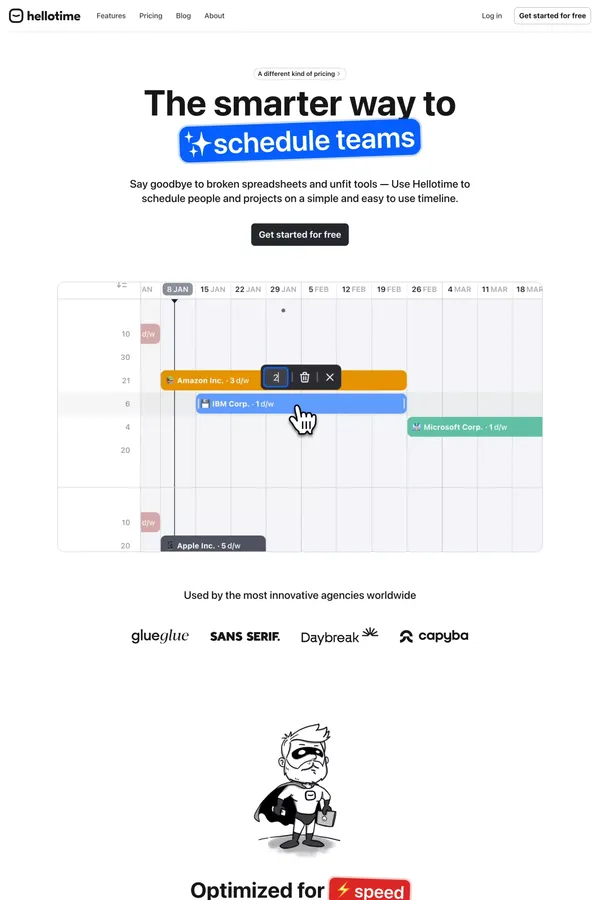 The smarter way to schedule teams | Resource Planning Software | Hellotime - Landing design inspiration