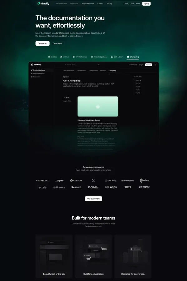 Mintlify — The documentation you want, effortlessly - Landing design inspiration