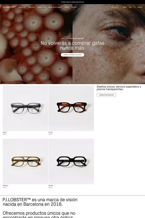 PJ.LOBSTER™ Contemporary visioncare® - Ecommerce design inspiration