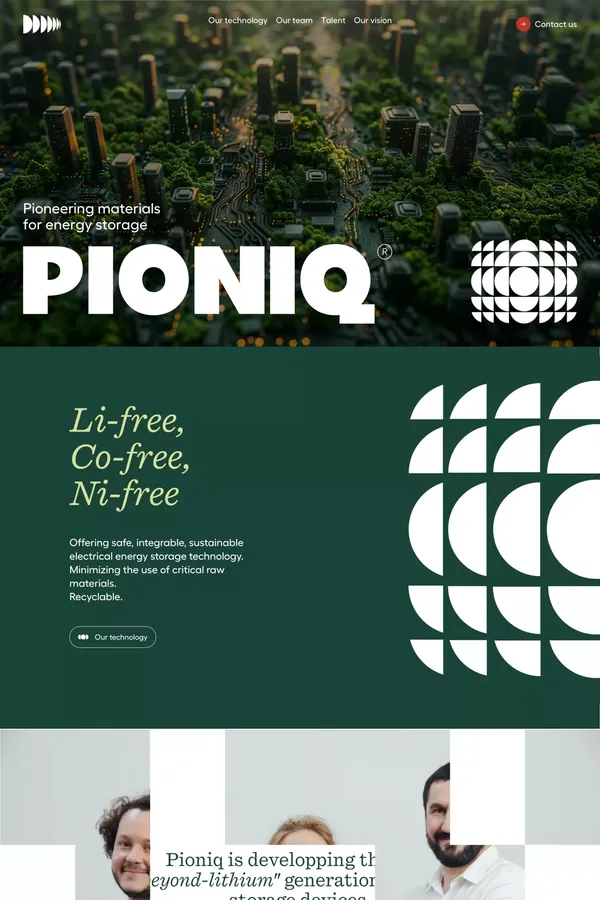 Pioniq Technologies - Pioneering materials for energy storage - Landing design inspiration