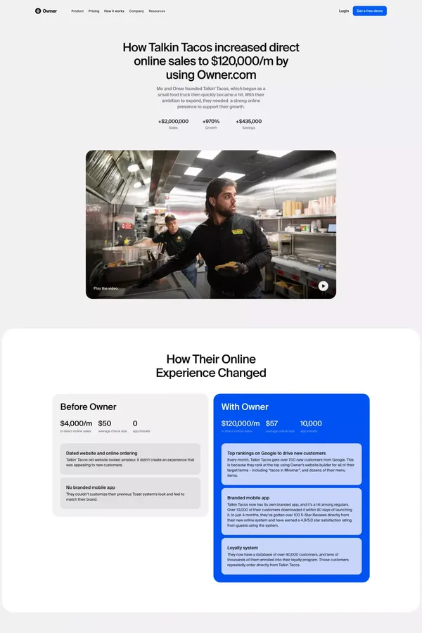 Talkin' Taco Mexican Restaurant Case Study | Owner.com - Case Study design inspiration