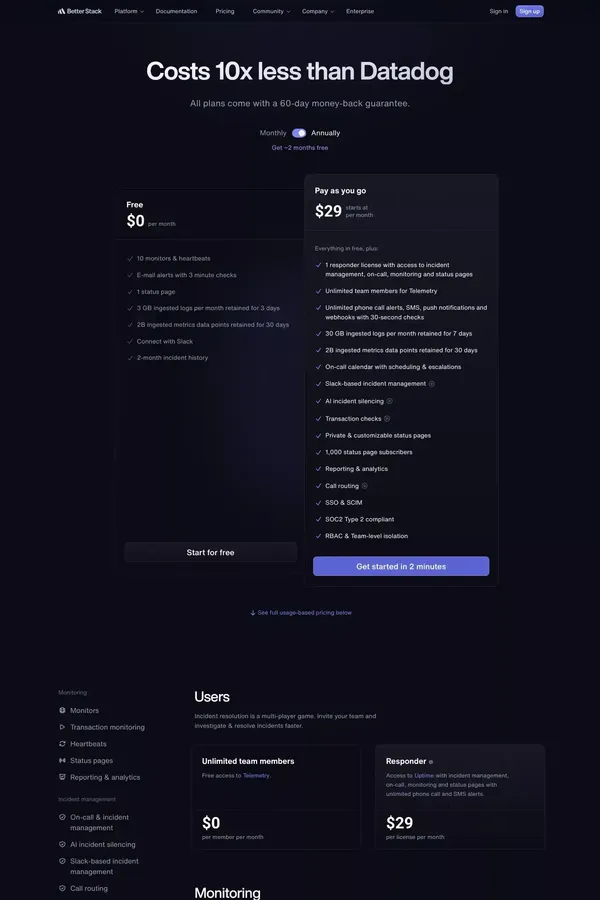 Pricing | Better Stack - Pricing design inspiration