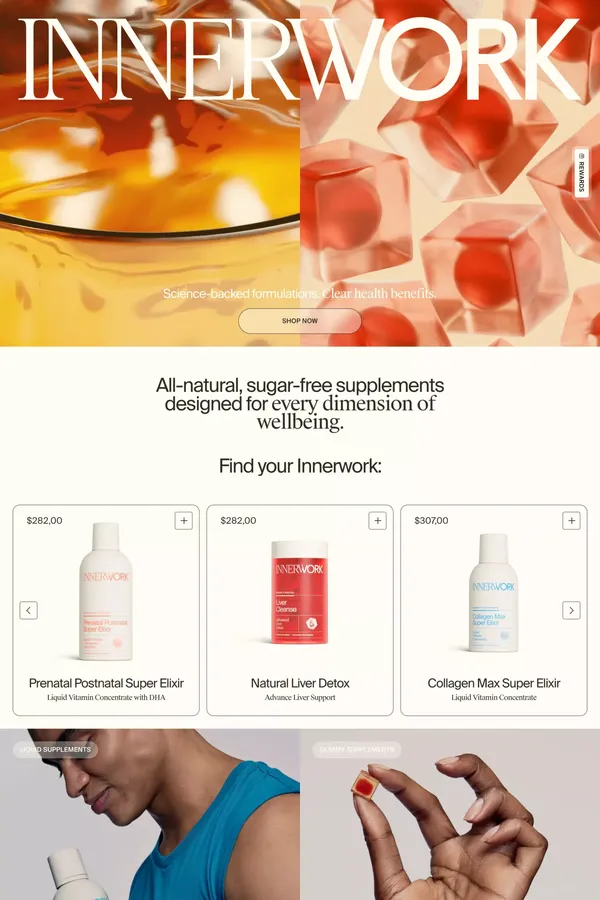 Innerwork | Natural, Sugar-Free Gummy & Liquid Supplements - Ecommerce design inspiration