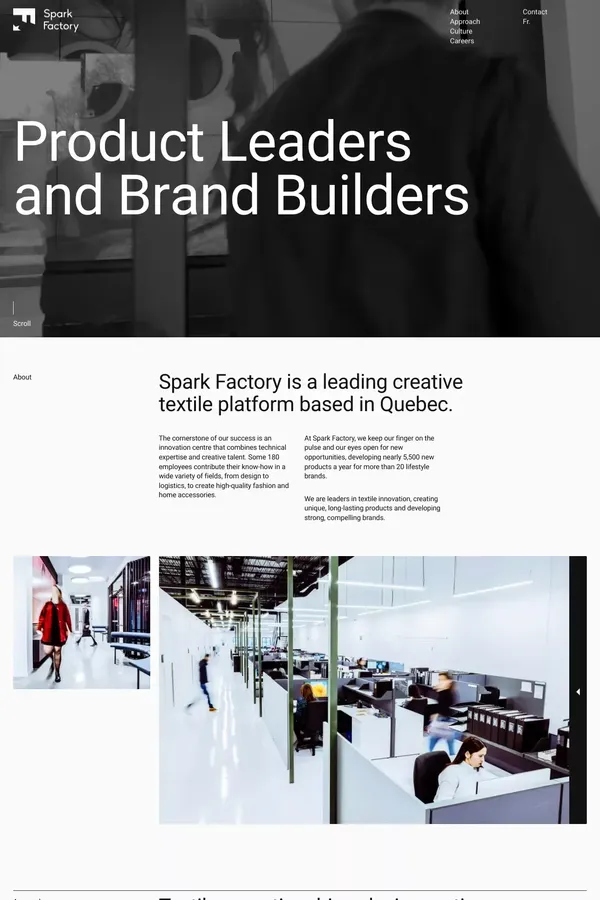 Spark Factory | Leading apparel fashion and decor manufacturer in Quebec | Spark Factory - Landing design inspiration